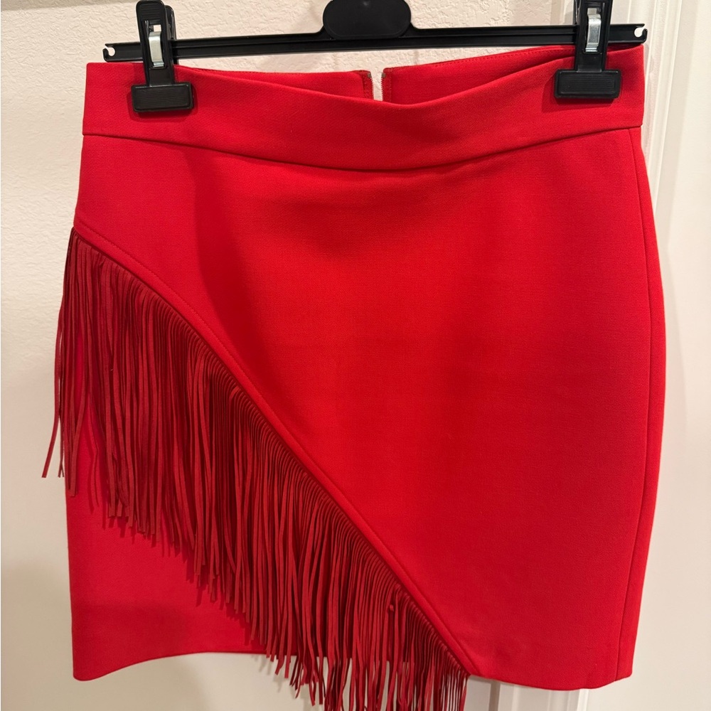 Maje Vibrant Red Fringe Mini Skirt